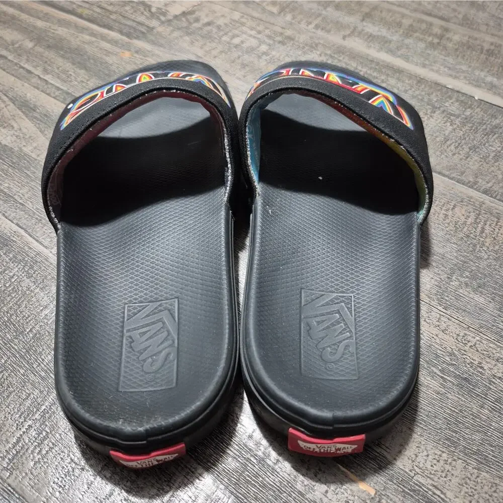 Vans Shoes Slides La Costa Pride Mens 7 Black Rainbow Nubuck Slip On VN0A5HF5AN8